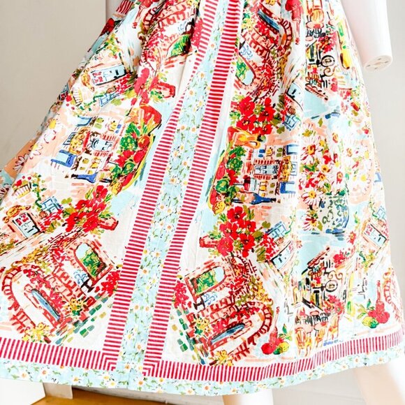 Talbots Novelty Print Italian Cafe Colourful Vacation Dress 12 - Picture 4 of 8
